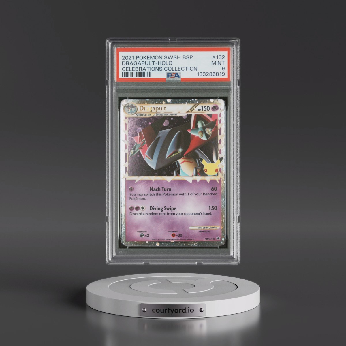 2021 Pokémon Swsh Black Star Promo #132 Dragapult - Holo Celebrations Collection (PSA 9 MINT)