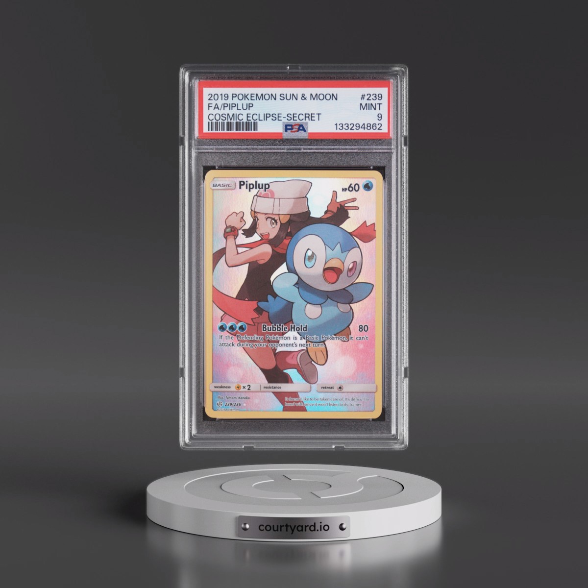 2019 Pokémon Sun & Moon Cosmic Eclipse Piplup - Full Art Secret #239 PSA 9