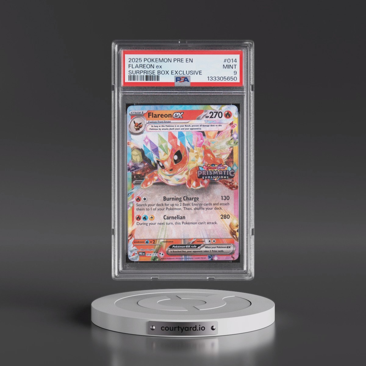 2025 Pokémon Pre EN-Prismatic Evolutions #014 Flareon EX - Holo Surprise Box Exclusive (PSA 9 MINT)