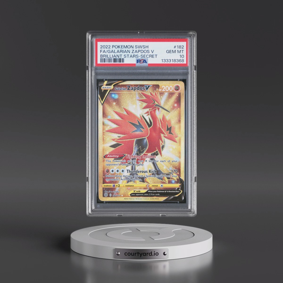 2022 Pokémon Sword & Shield Brilliant Stars #182 Galarian Zapdos V - Holo Full Art Secret (PSA 10 GEM MINT)