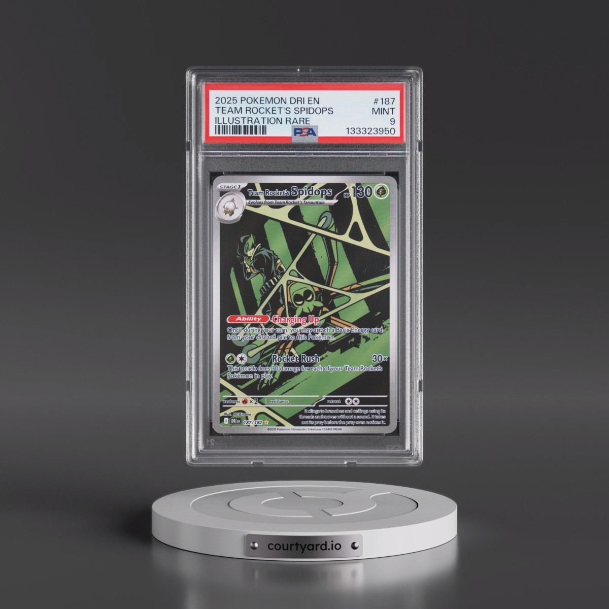 2025 Pokémon Dri EN-Destined Rivals #187 Team Rocket's Spidops - Illustration Rare (PSA 9 MINT)