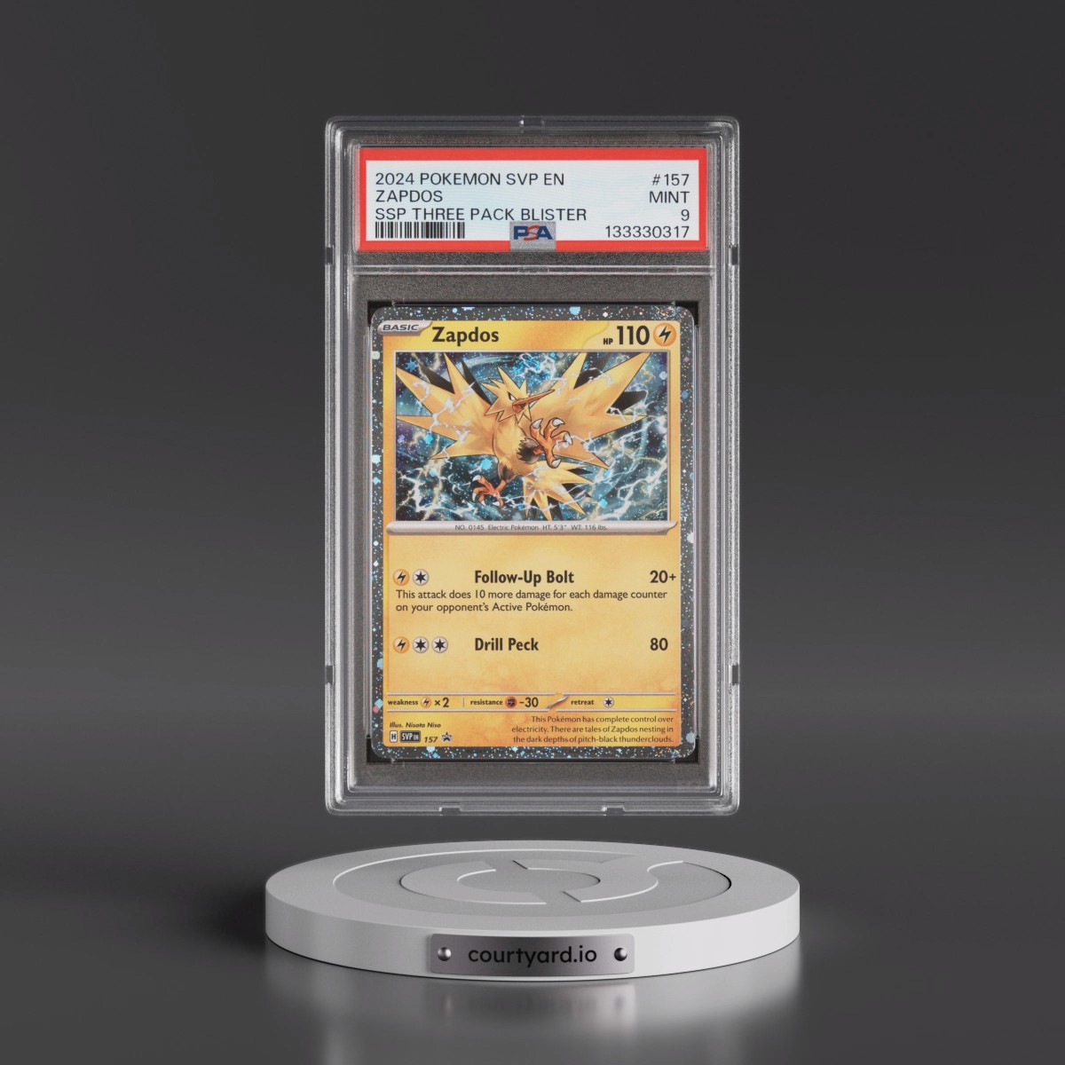 2024 Pokémon Svp EN-SV Black Star Promo #157 Zapdos - Surging Sparks Three Pack Blisters (PSA 9 MINT)
