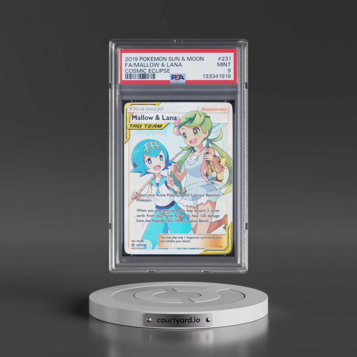 2019 Pokémon Sun & Moon Cosmic Eclipse #231 Mallow & Lana - Full Art (PSA 9 MINT)