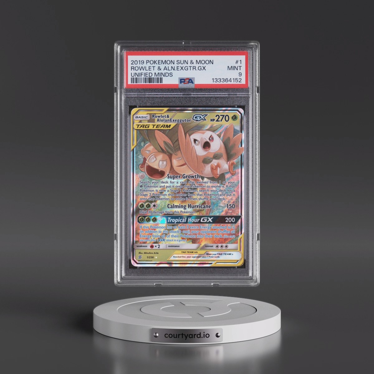2019 Pokémon Sun & Moon Unified Minds #1 Rowlet & Alolan Exeggutor GX - Holo (PSA 9 MINT)
