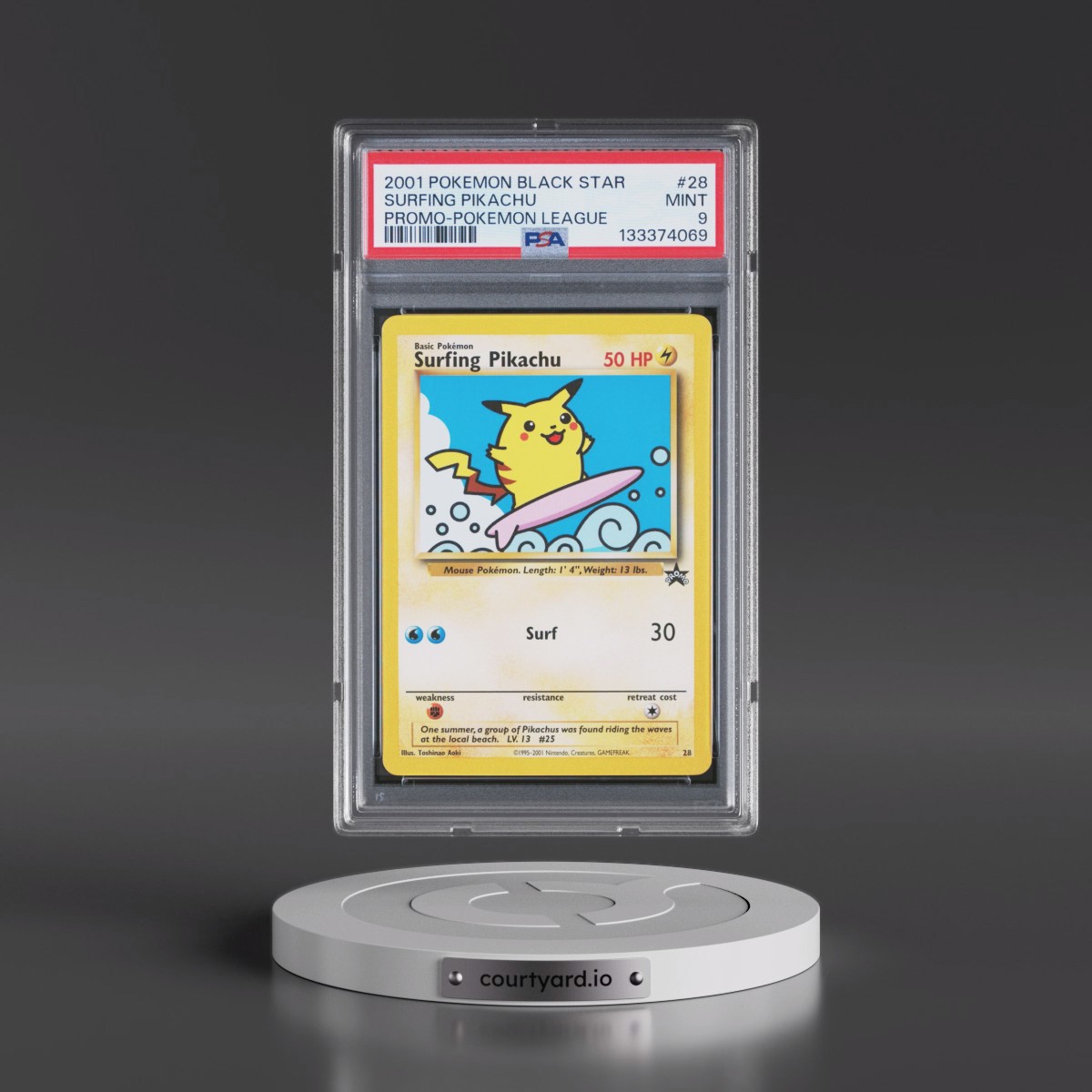 2001 Pokémon Promo Black Star #28 Surfing Pikachu - Pokemon League (PSA 9 MINT)