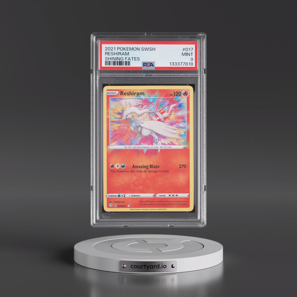 2021 Pokémon Sword & Shield Shining Fates #017 Reshiram (PSA 9 MINT)