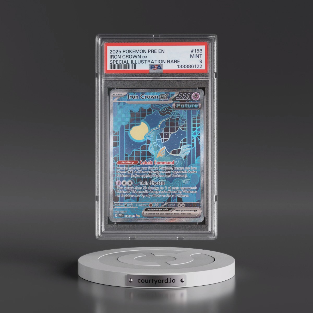 2025 Pokémon Pre EN-Prismatic Evolutions #158 Iron Crown EX - Holo Special Illustration Rare (PSA 9 MINT)