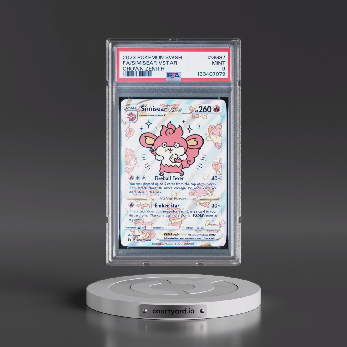 2023 Pokémon Sword and Shield Crown Zenith #GG37 Simisear Vstar - Full Art (PSA 9 MINT)