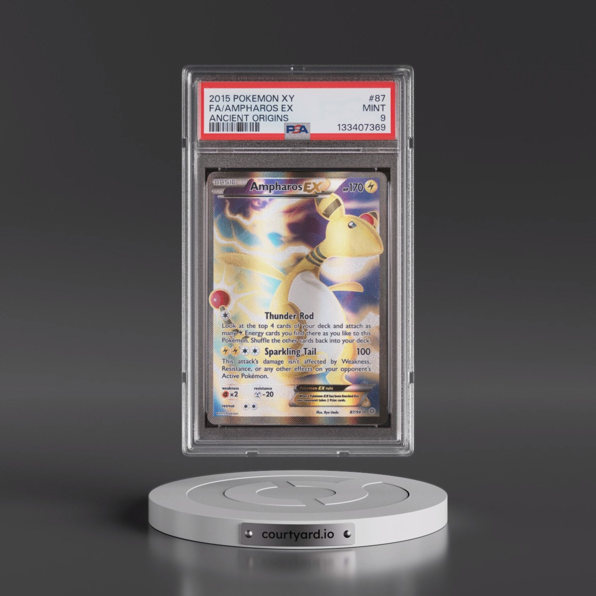 2015 Pokémon XY Ancient Origins #87 Ampharos EX - Holo Full Art (PSA 9 MINT)
