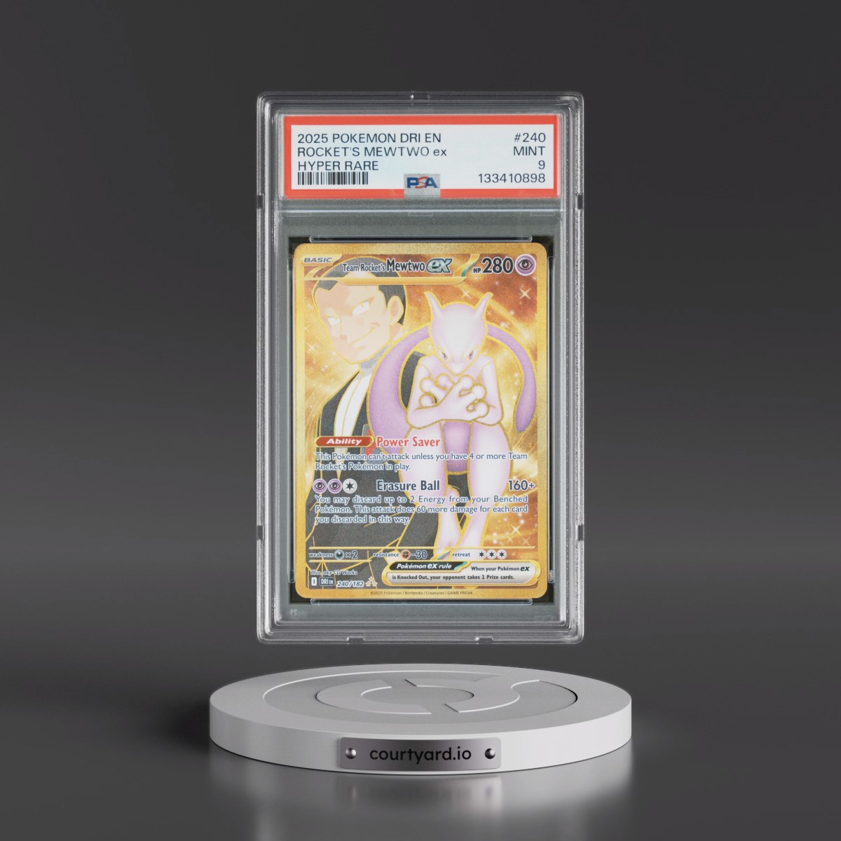 2025 Pokémon Dri EN-Destined Rivals #240 Team Rocket's Mewtwo EX - Holo Hyper Rare (PSA 9 MINT)