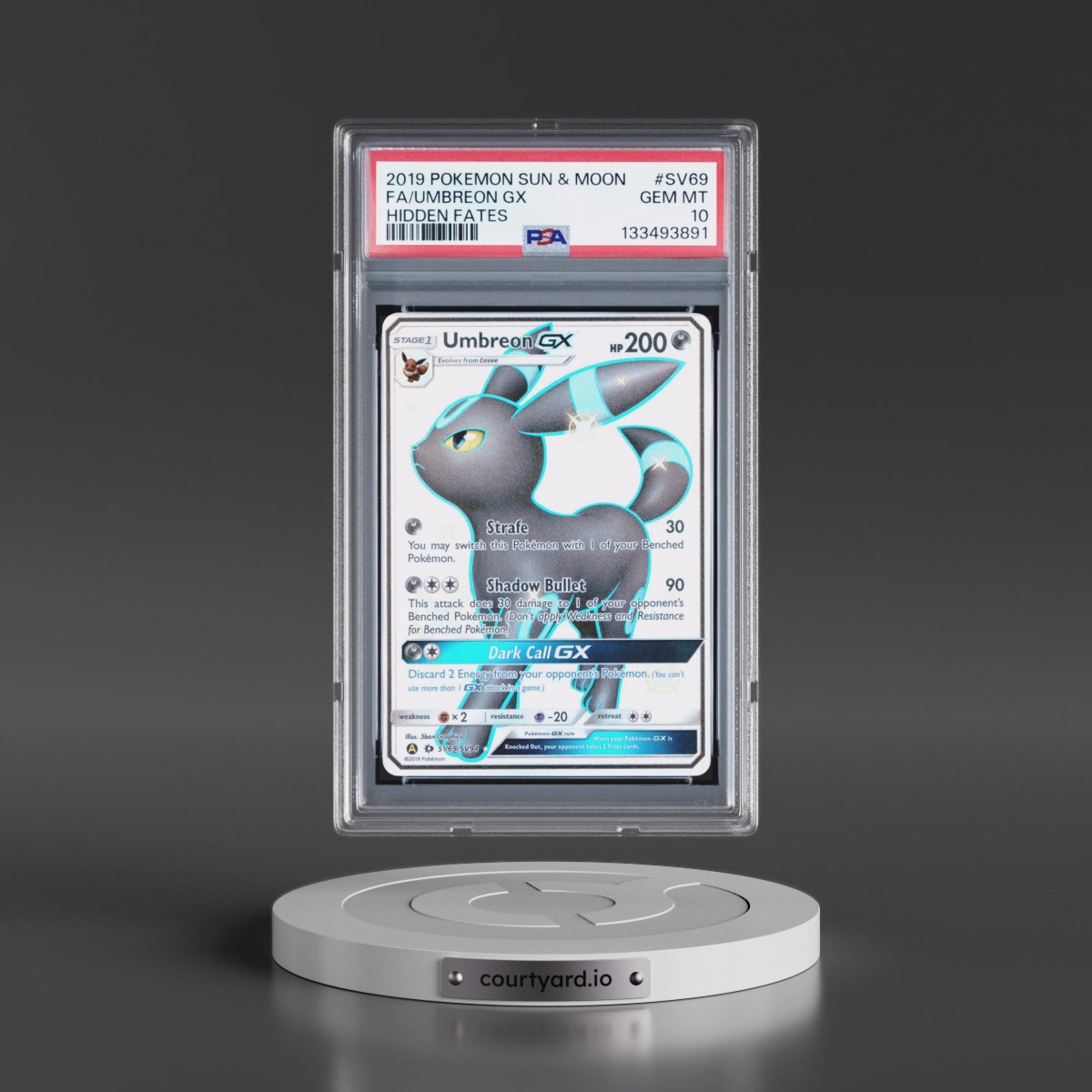 2019 Pokémon Sun & Moon Hidden Fates #SV69 Umbreon GX - Holo Full Art (PSA 10 GEM MINT)