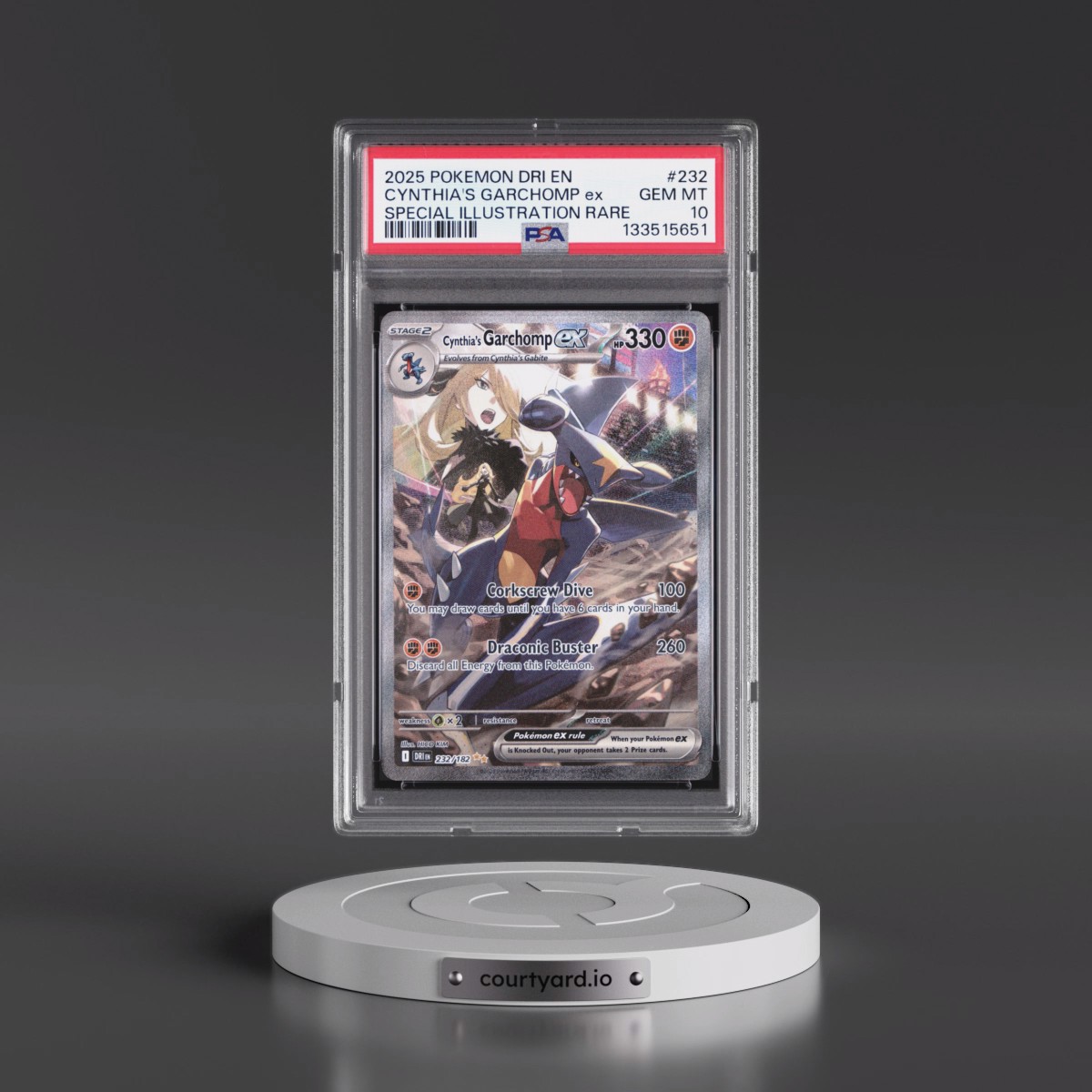2025 Pokémon Dri EN-Destined Rivals Cynthia's Garchomp EX - Holo Special Illustration Rare #232 PSA 10