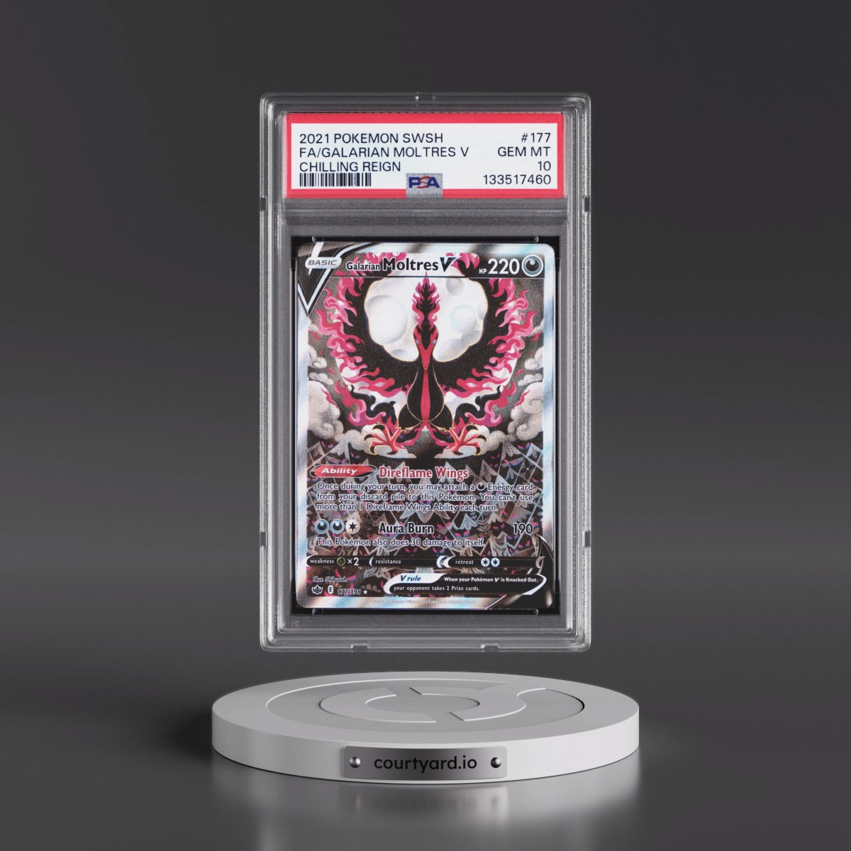 2021 Pokémon Sword & Shield Chilling Reign #177 Galarian Moltres V - Holo Full Art (PSA 10 GEM MINT)