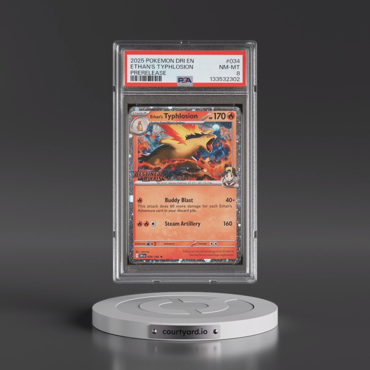 2025 Pokémon Dri EN-Destined Rivals #034 Ethan's Typhlosion - Prerelease (PSA 8 NM-MT)