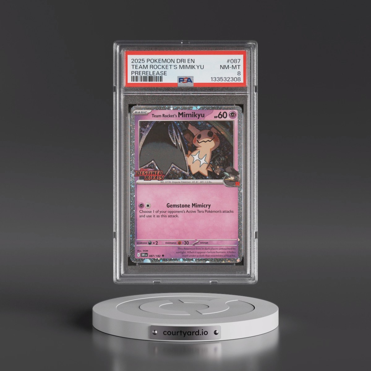 2025 Pokémon Dri EN-Destined Rivals #087 Team Rocket's Mimikyu - Prerelease (PSA 8 NM-MT)