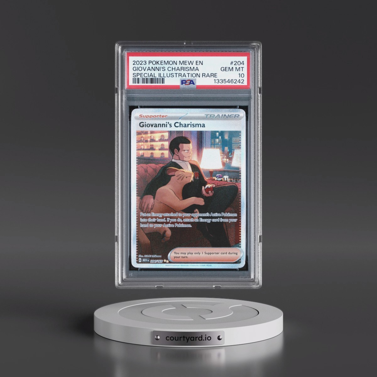 2023 Pokémon Mew EN-151 #204 Giovanni's Charisma - Special Illustration Rare (PSA 10 GEM MINT)