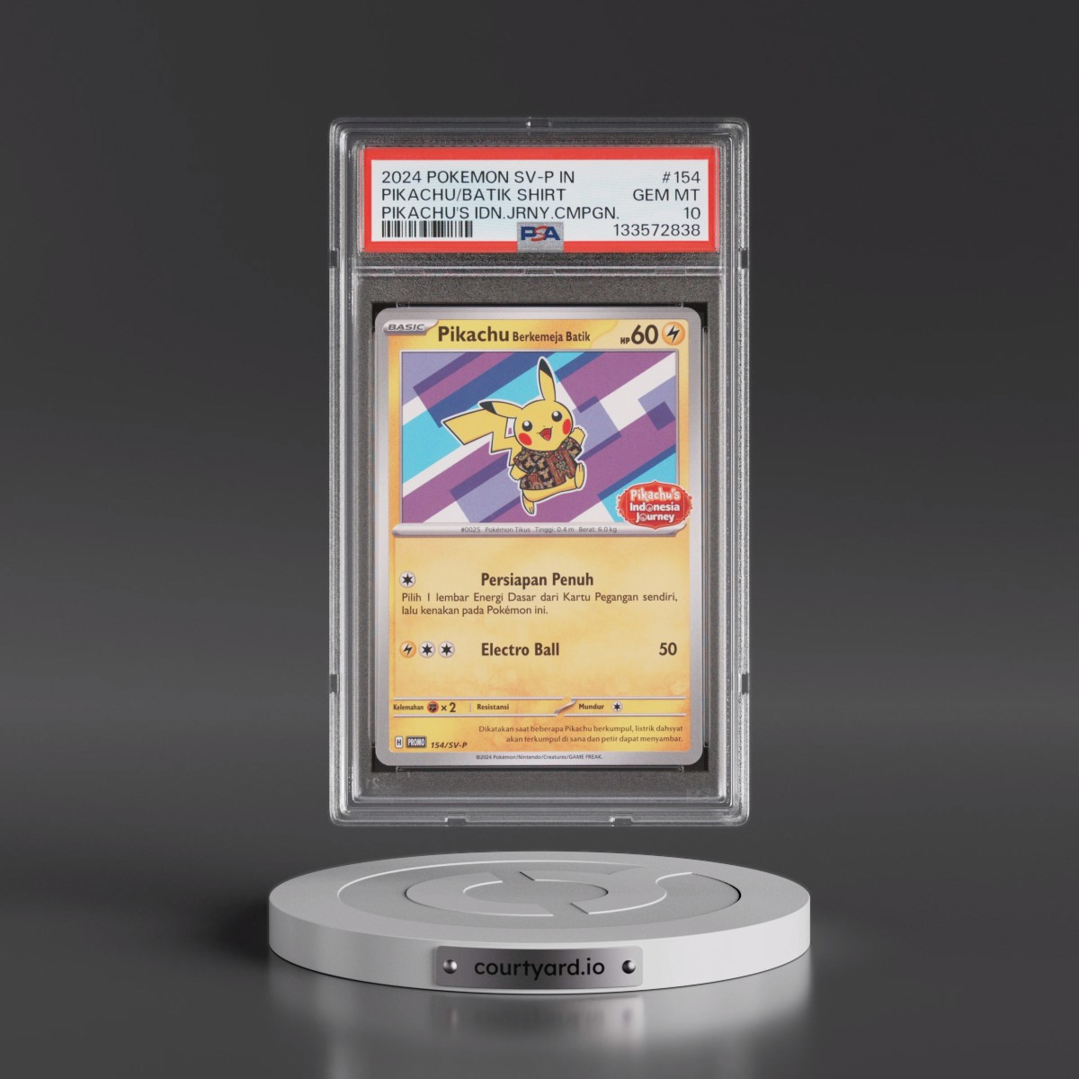 2024 Pokémon SV-P Promo #154 Pikachu in Batik Shirt - Pikachu's Indonesia Journey Campaign (PSA 10 GEM MINT)