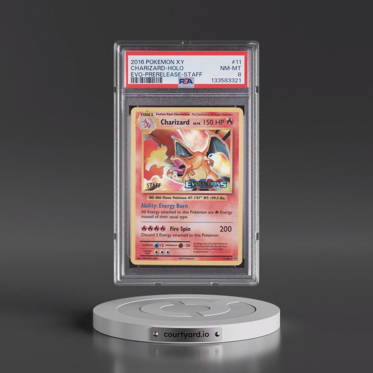 2016 Pokémon XY Evolutions #11 Charizard - Holo Prerelease-Staff (PSA 8 NM-MT)