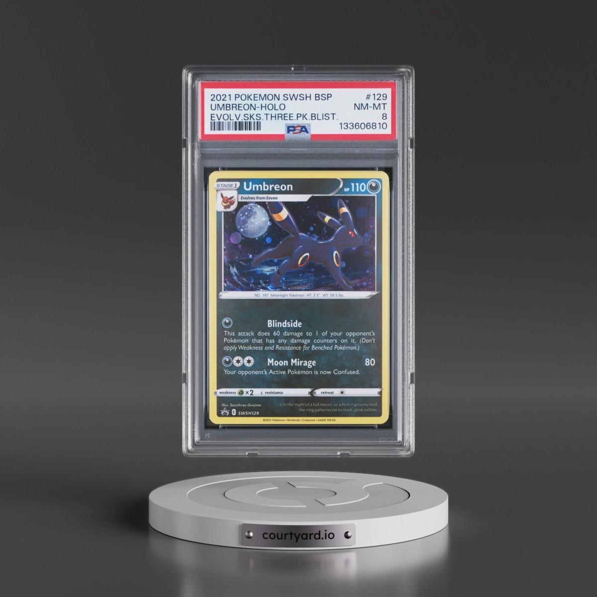 2021 Pokémon Swsh Black Star Promo #129 Umbreon - Holo Evolving Skies Three Pack Blisters (PSA 8 NM-MT)
