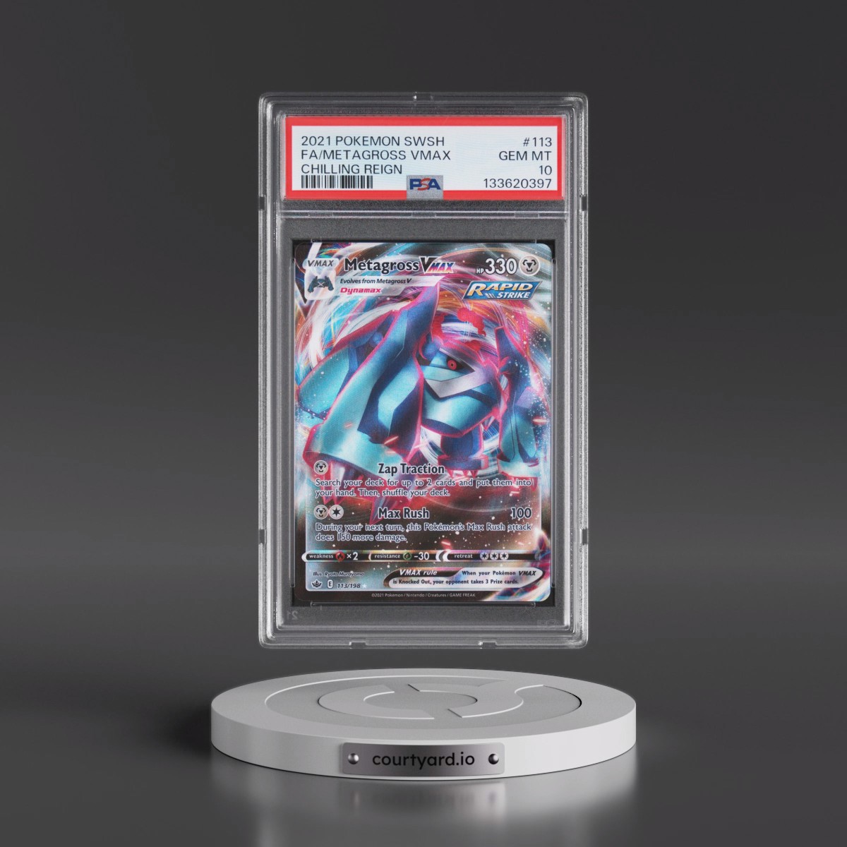 2021 Pokémon Sword & Shield Chilling Reign #113 Metagross Vmax - Full Art (PSA 10 GEM MINT)