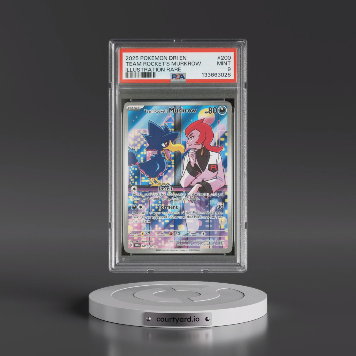 2025 Pokémon Dri EN-Destined Rivals #200 Team Rocket's Murkrow - Illustration Rare (PSA 9 MINT)