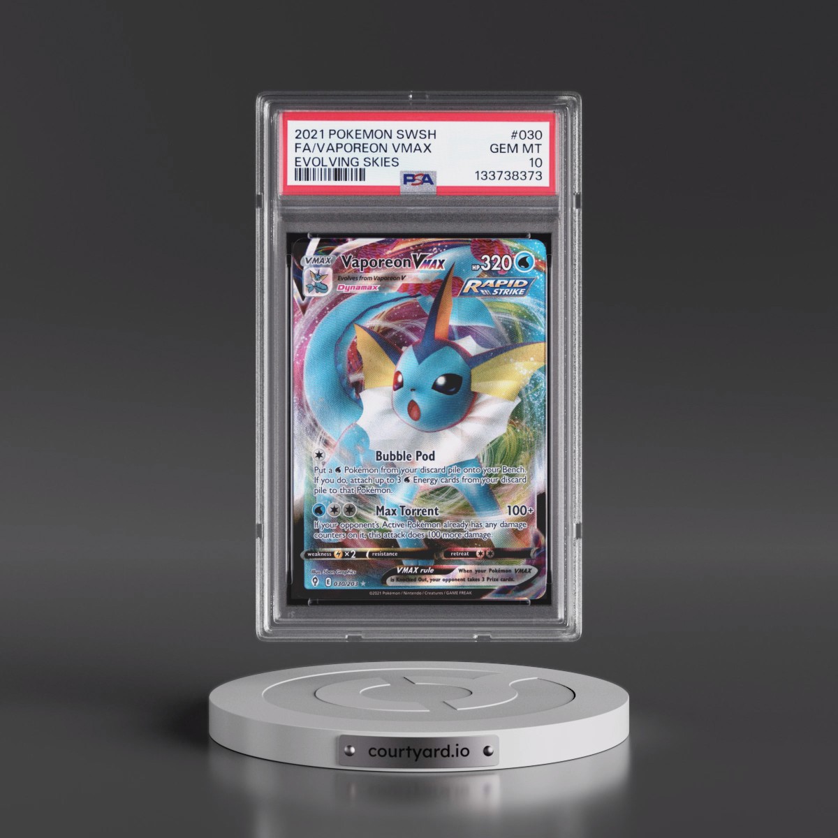 2021 Pokémon Sword & Shield Evolving Skies #030 Vaporeon Vmax - Full Art (PSA 10 GEM MINT)