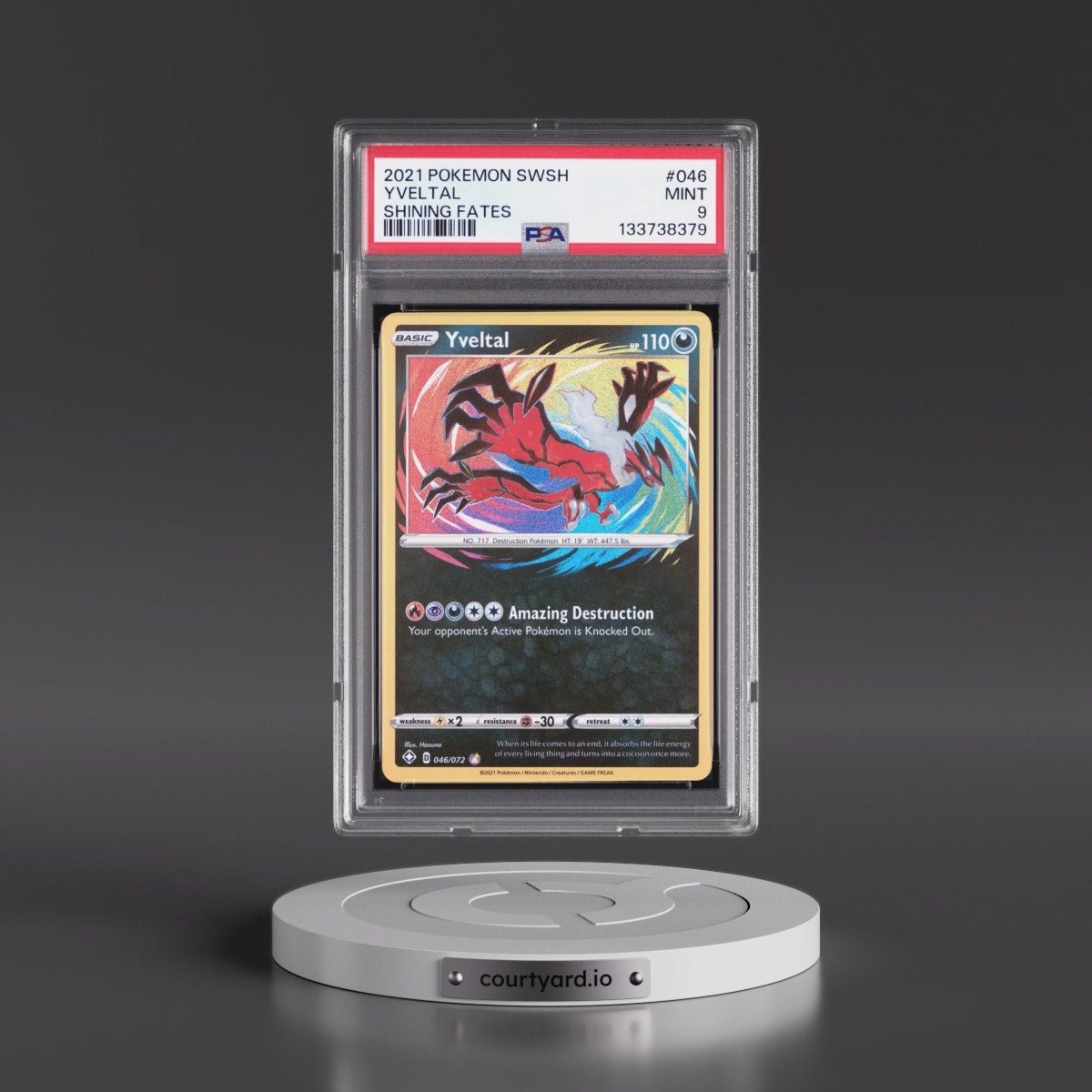 2021 Pokémon Sword & Shield Shining Fates #046 Yveltal (PSA 9 MINT)