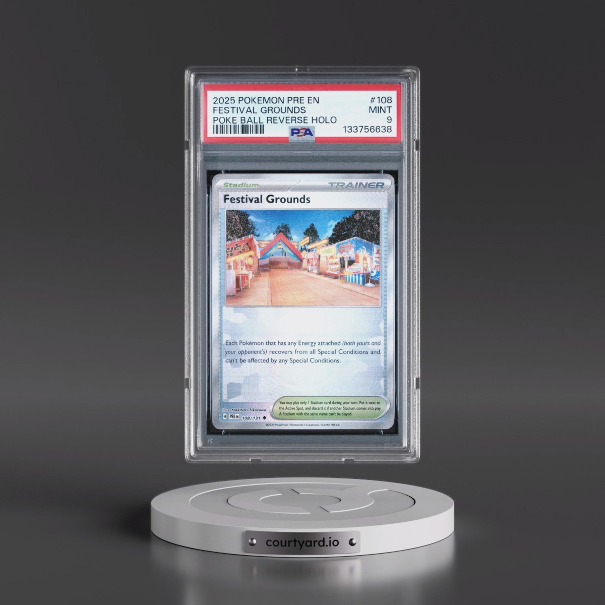 2025 Pokémon Pre EN-Prismatic Evolutions #108 Festival Grounds - Reverse Holo Poke Ball (PSA 9 MINT)