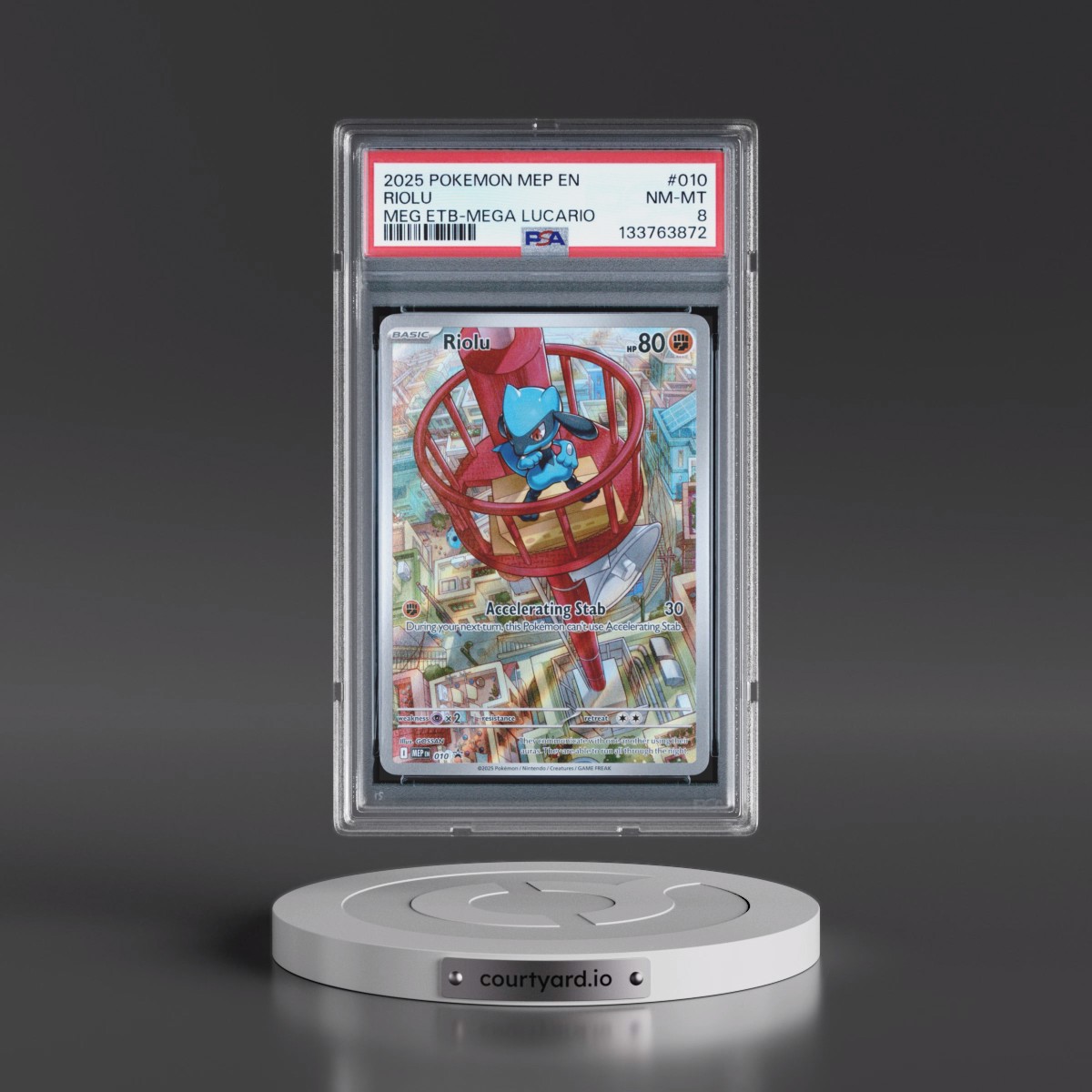2025 Pokémon Mep EN-Me Black Star Promo #010 Riolu - Mega Evolution Elite Trainer Box-Mega Lucario (PSA 8 NM-MT)