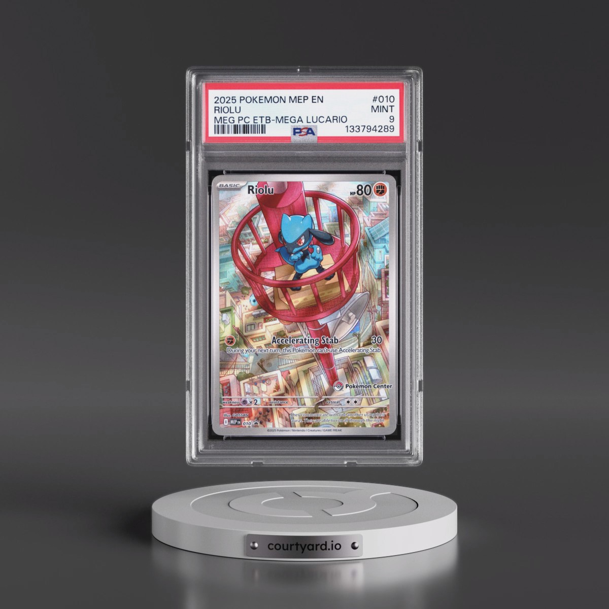 2025 Pokémon Mep EN-Me Black Star Promo #010 Riolu - Mega Evolution Pokemon Center Elite Trainer Box-Mega Lucario (PSA 9 MINT)