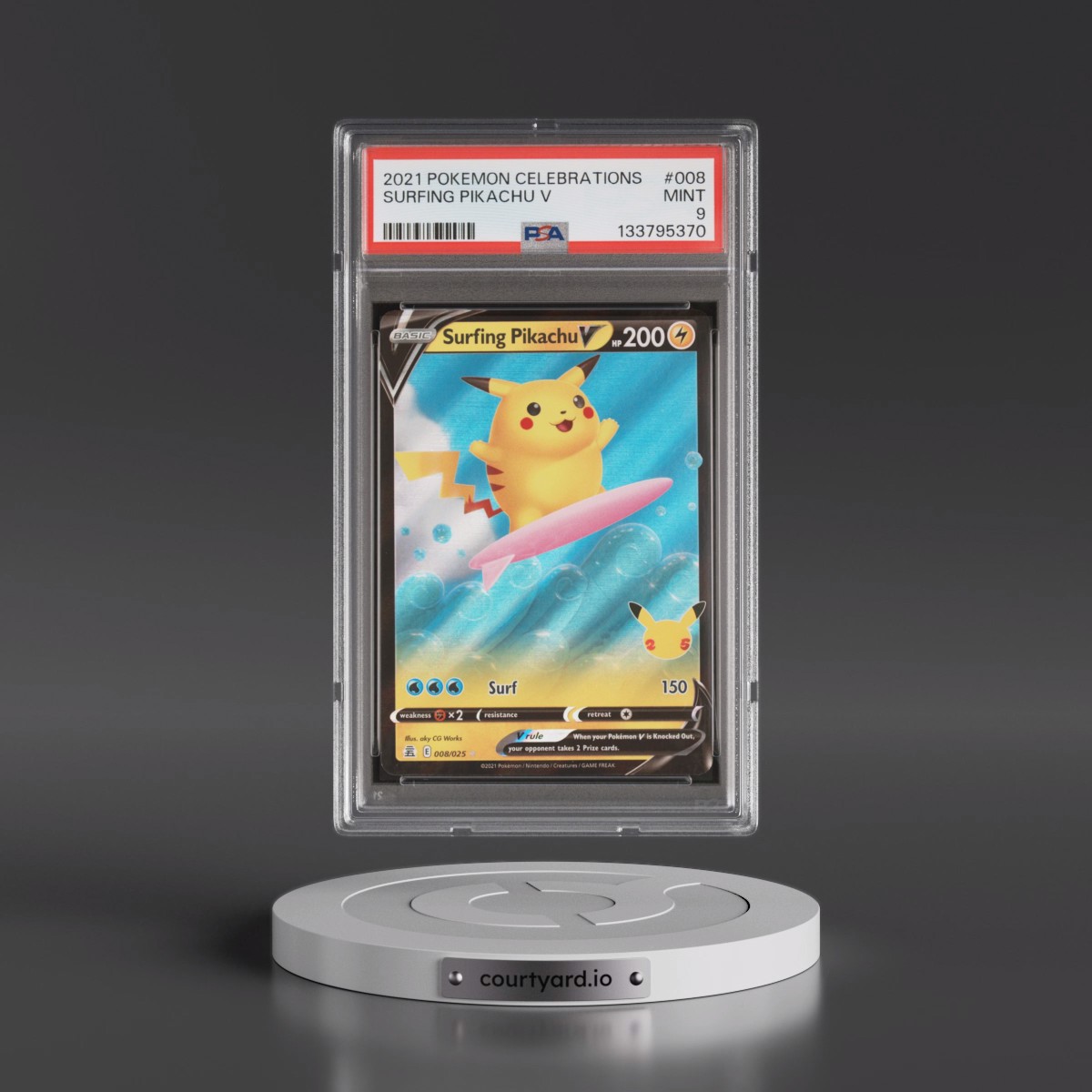 2021 Pokémon Celebrations #008 Surfing Pikachu V - Holo (PSA 9 MINT)