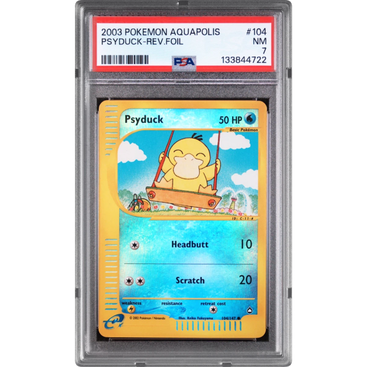 2003 Pokémon Aquapolis #104 Psyduck - Reverse Foil (PSA 7 NM)