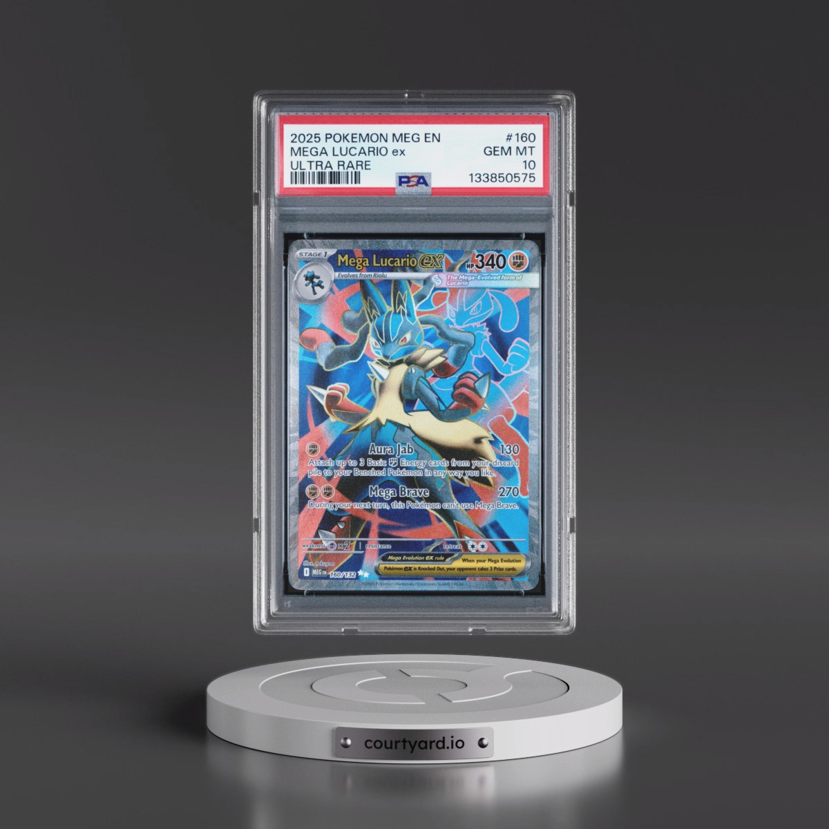 2025 Pokémon Meg EN-Mega Evolution #160 Mega Lucario EX - Holo Ultra Rare (PSA 10 GEM MINT)