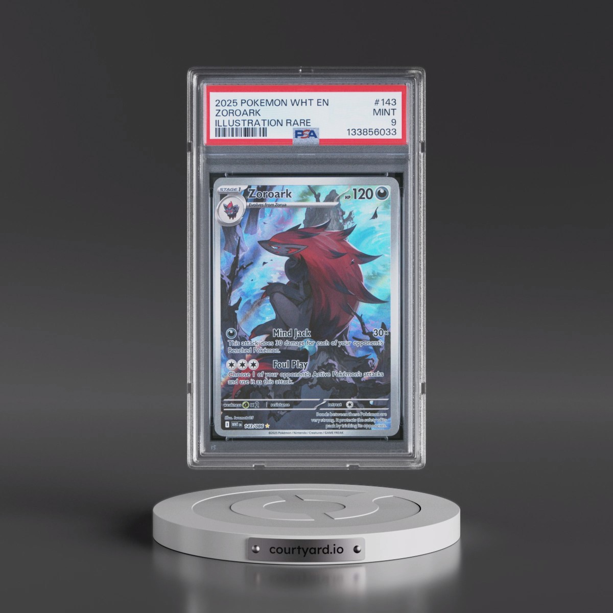 2025 Pokémon Wht EN-White Flare #143 Zoroark - Illustration Rare (PSA 9 MINT)