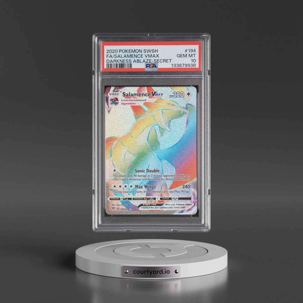 2020 Pokémon Sword & Shield Darkness Ablaze #194 Salamence Vmax - Full Art Secret (PSA 10 GEM MINT)