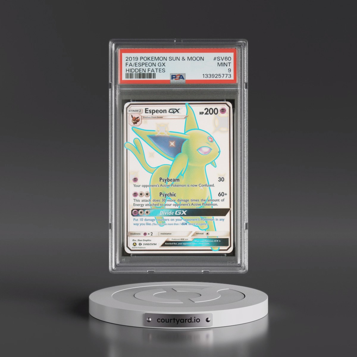 2019 Pokémon Sun & Moon Hidden Fates #SV60 Espeon GX - Holo Full Art (PSA 9 MINT)