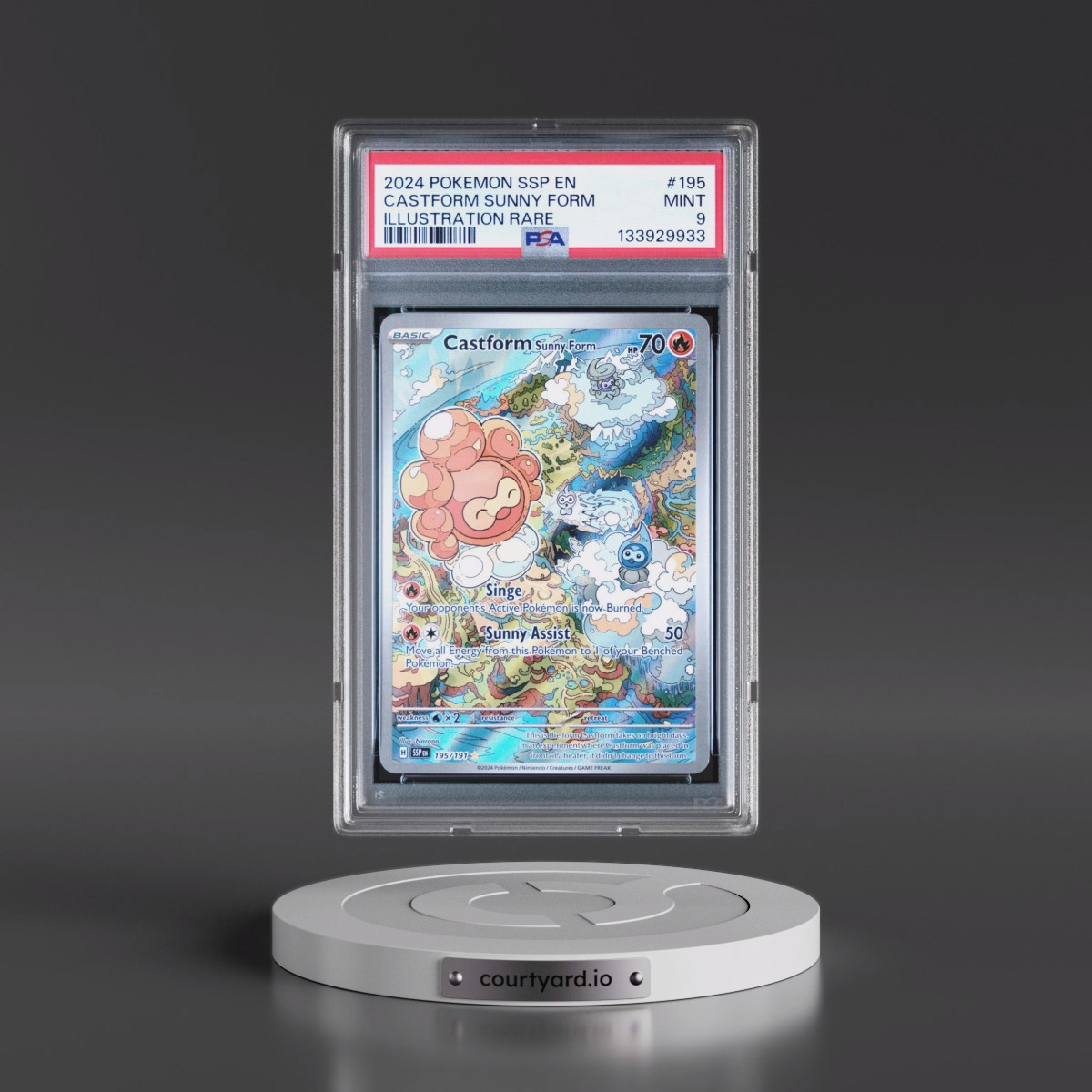 2024 Pokémon Ssp EN-Surging Sparks #195 Castform Sunny Form - Illustration Rare (PSA 9 MINT)