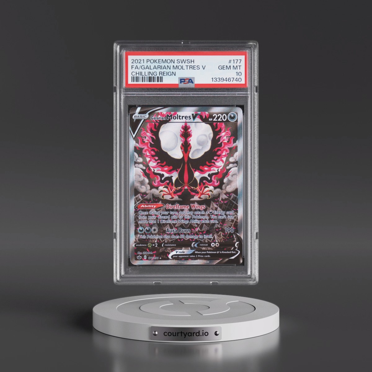 2021 Pokémon Sword & Shield Chilling Reign #177 Galarian Moltres V - Holo Full Art (PSA 10 GEM MINT)