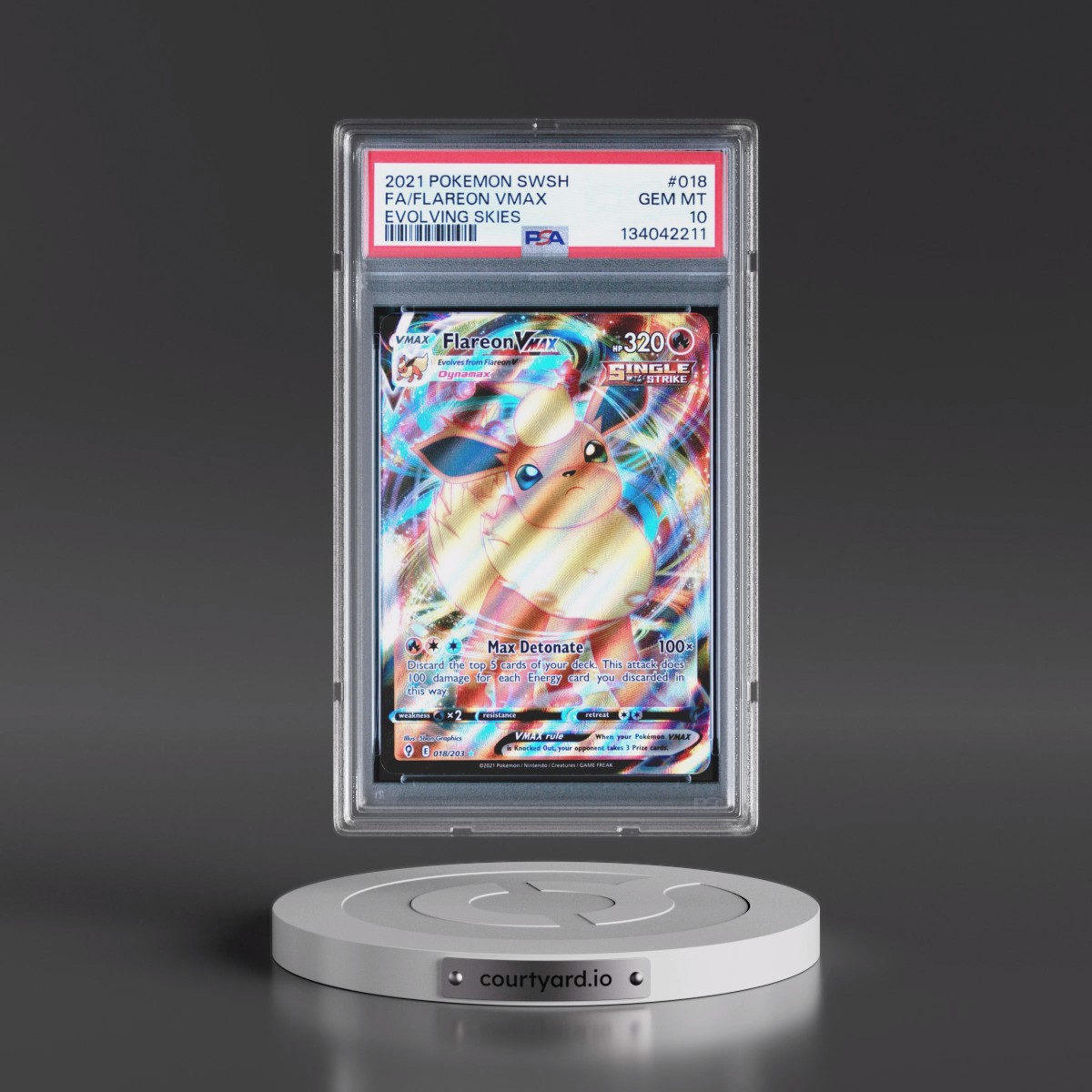 2021 Pokémon Sword & Shield Evolving Skies #018 Flareon Vmax - Full Art (PSA 10 GEM MINT)