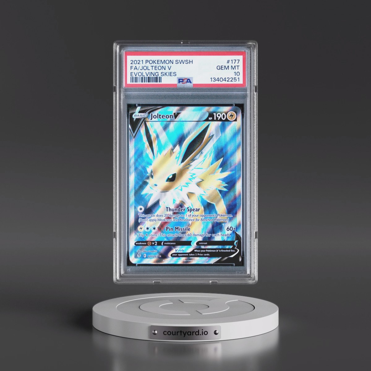 2021 Pokémon Sword & Shield Evolving Skies #177 Jolteon V - Holo Full Art (PSA 10 GEM MINT)