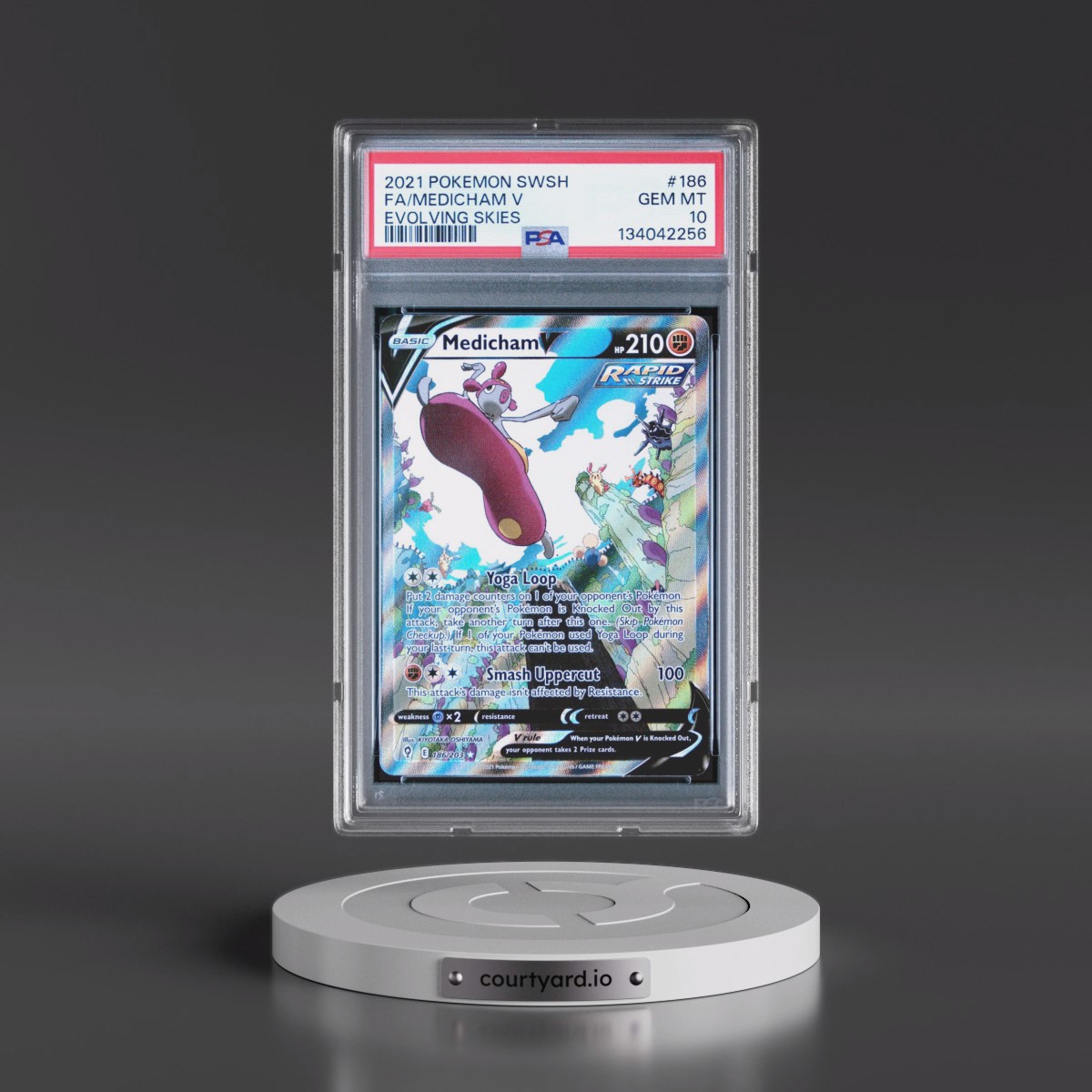 2021 Pokémon Sword & Shield Evolving Skies #186 Medicham V - Holo Full Art (PSA 10 GEM MINT)