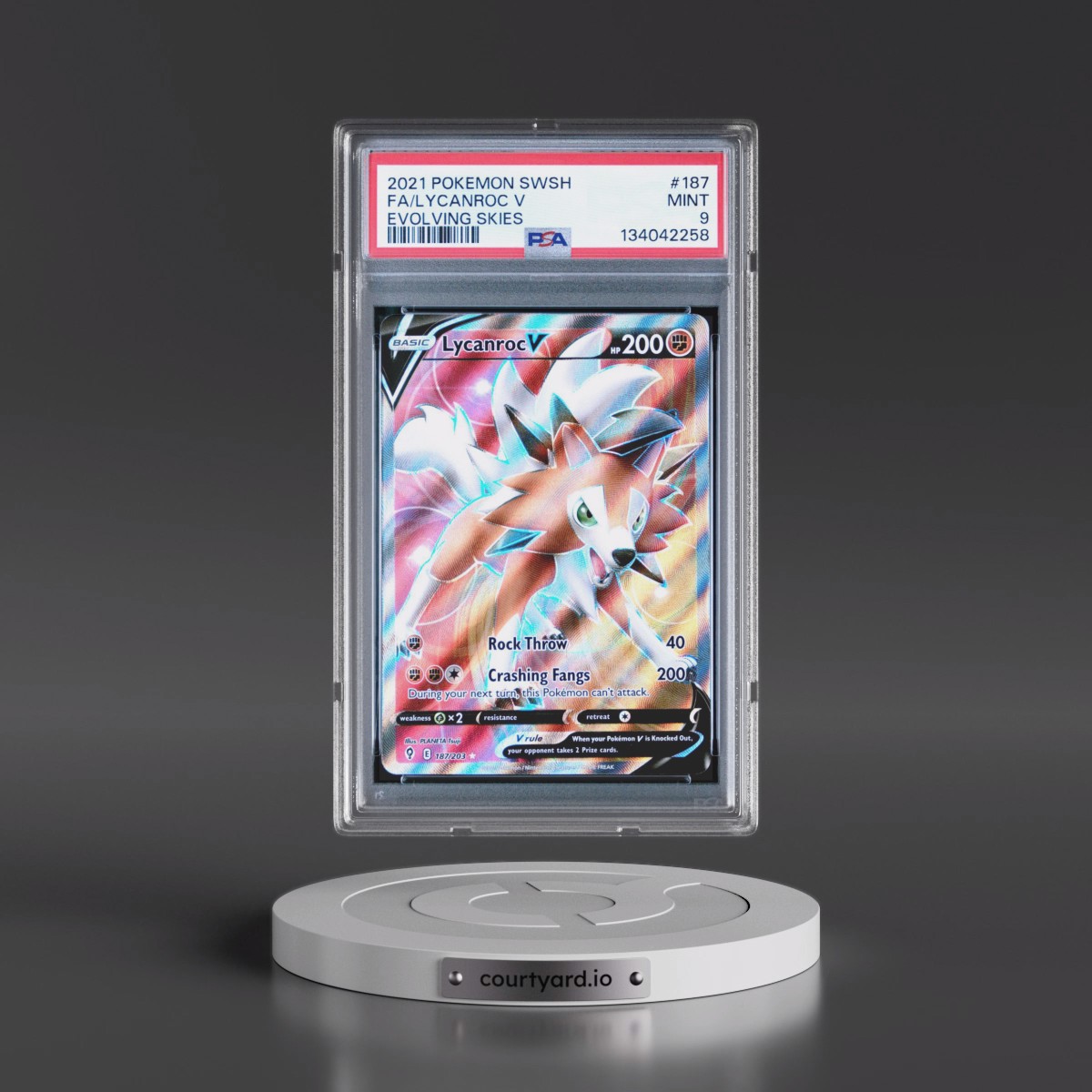 2021 Pokémon Sword & Shield Evolving Skies #187 Lycanroc V - Holo Full Art (PSA 9 MINT)