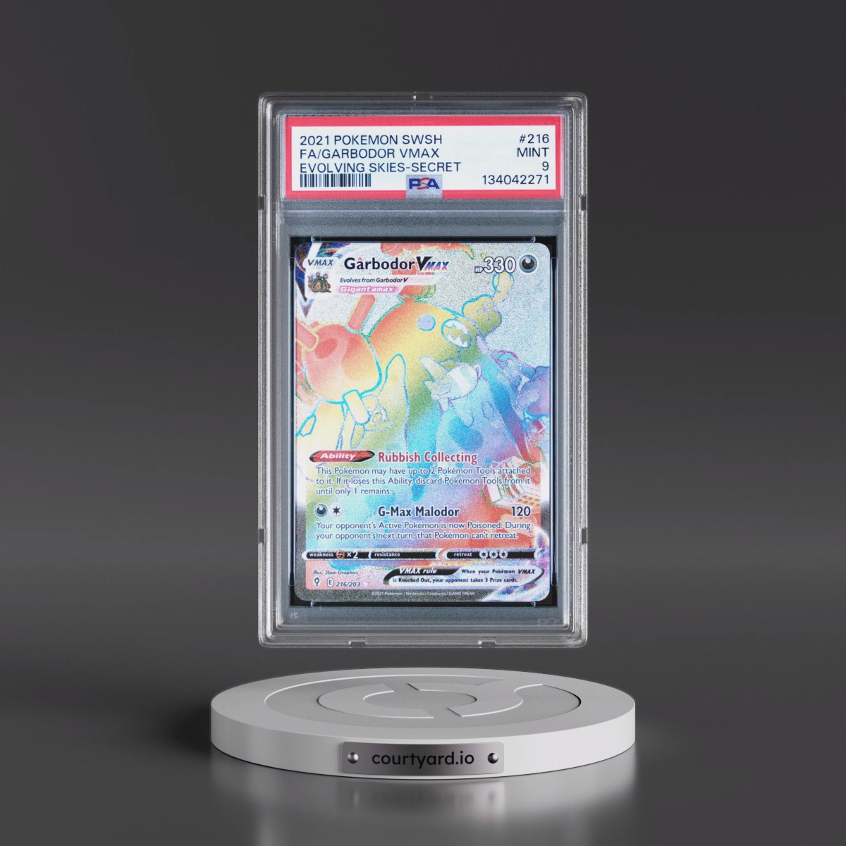 2021 Pokémon Sword & Shield Evolving Skies #216 Garbodor Vmax - Full Art Secret (PSA 9 MINT)