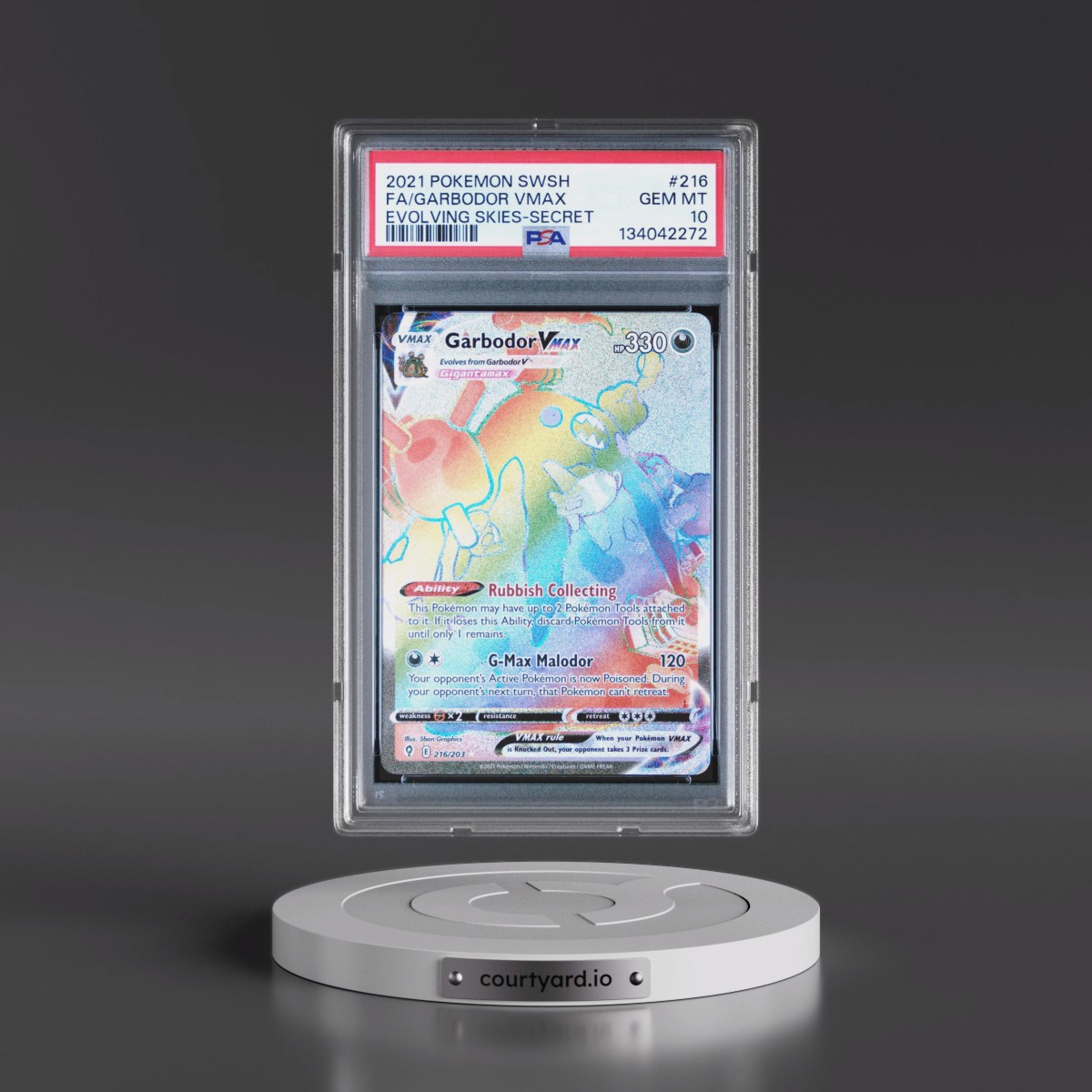 2021 Pokémon Sword & Shield Evolving Skies #216 Garbodor Vmax - Full Art Secret (PSA 10 GEM MINT)