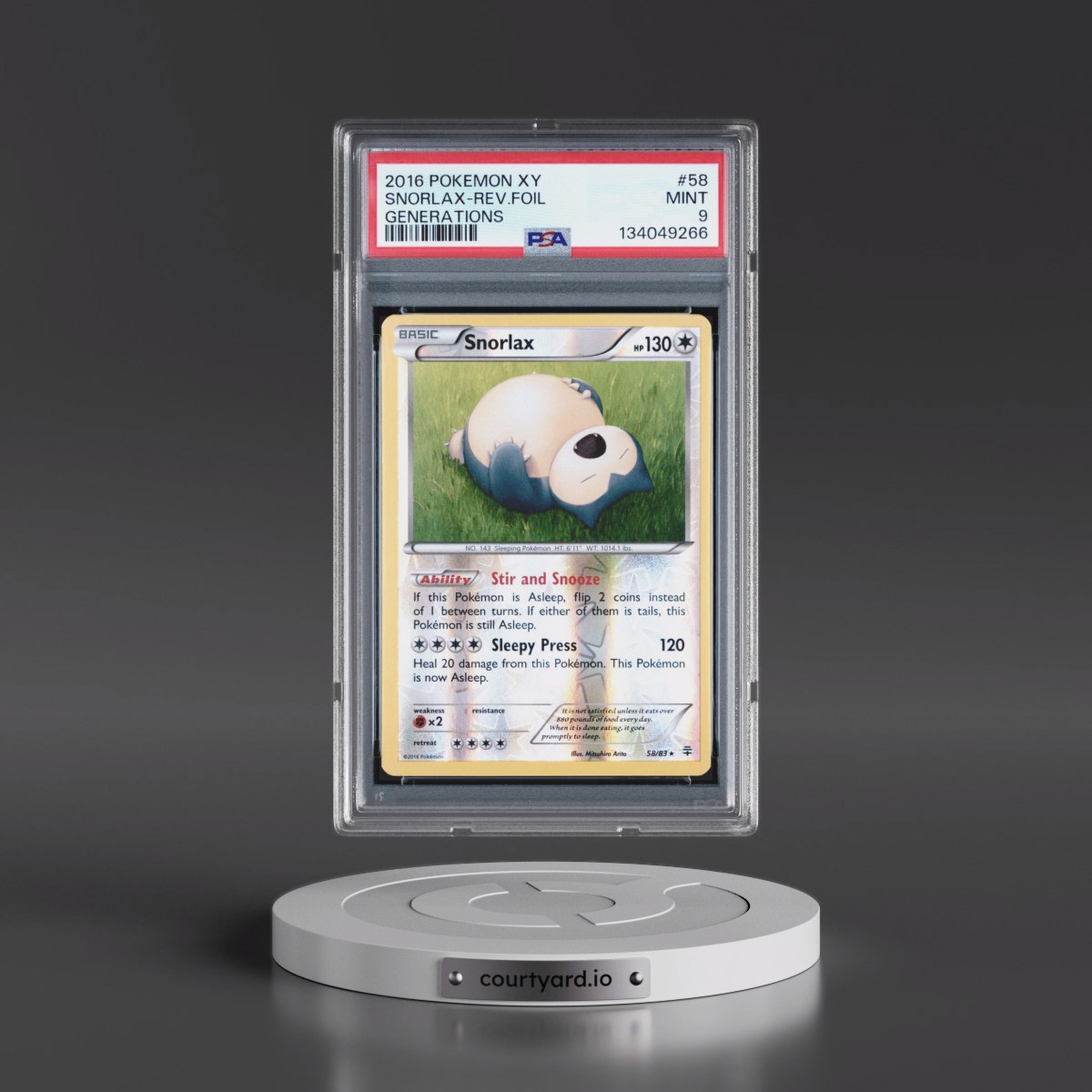 2016 Pokémon XY Generations #58 Snorlax - Reverse Foil (PSA 9 MINT)