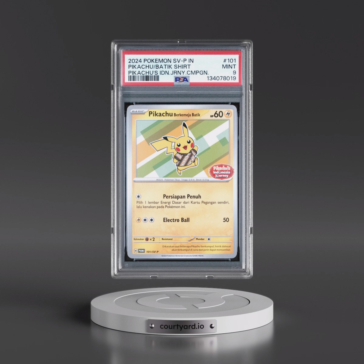 2024 Pokémon SV-P Promo #101 Pikachu in Batik Shirt - Pikachu's Indonesia Journey Campaign (PSA 9 MINT)