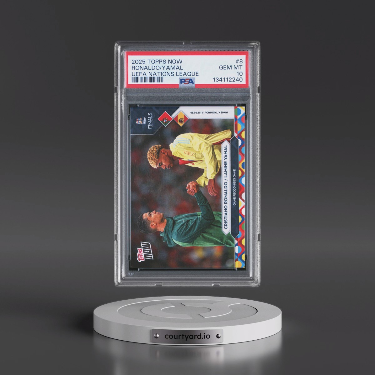 2025 Topps Now UEFA Nations League #8 Cristiano Ronaldo/Lamine Yamal (PSA 10 GEM MINT)