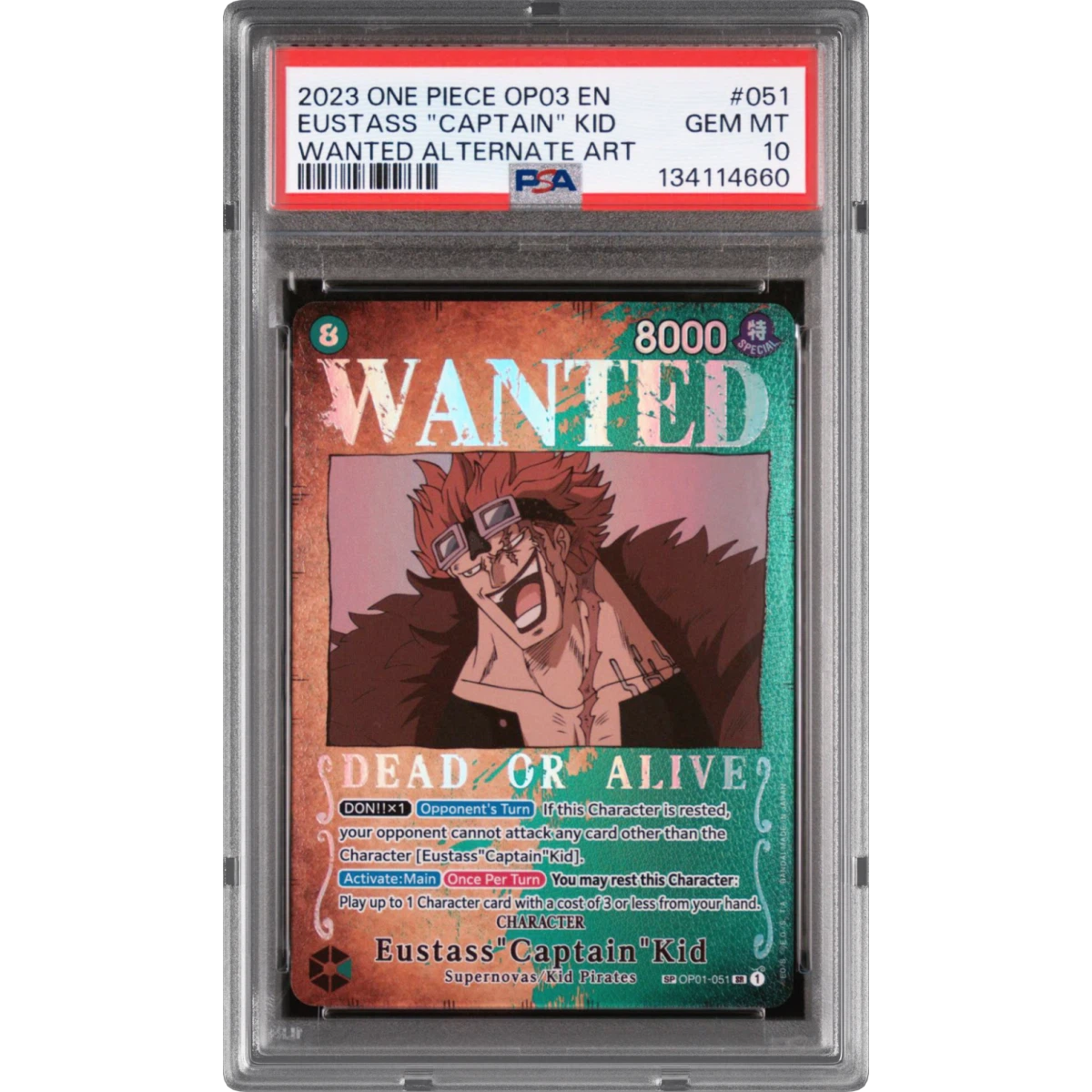 2023 One Piece Pillars of Strength #051 Eustass "Captain" Kid - Wanted Alternate Art (PSA 10 GEM MINT)