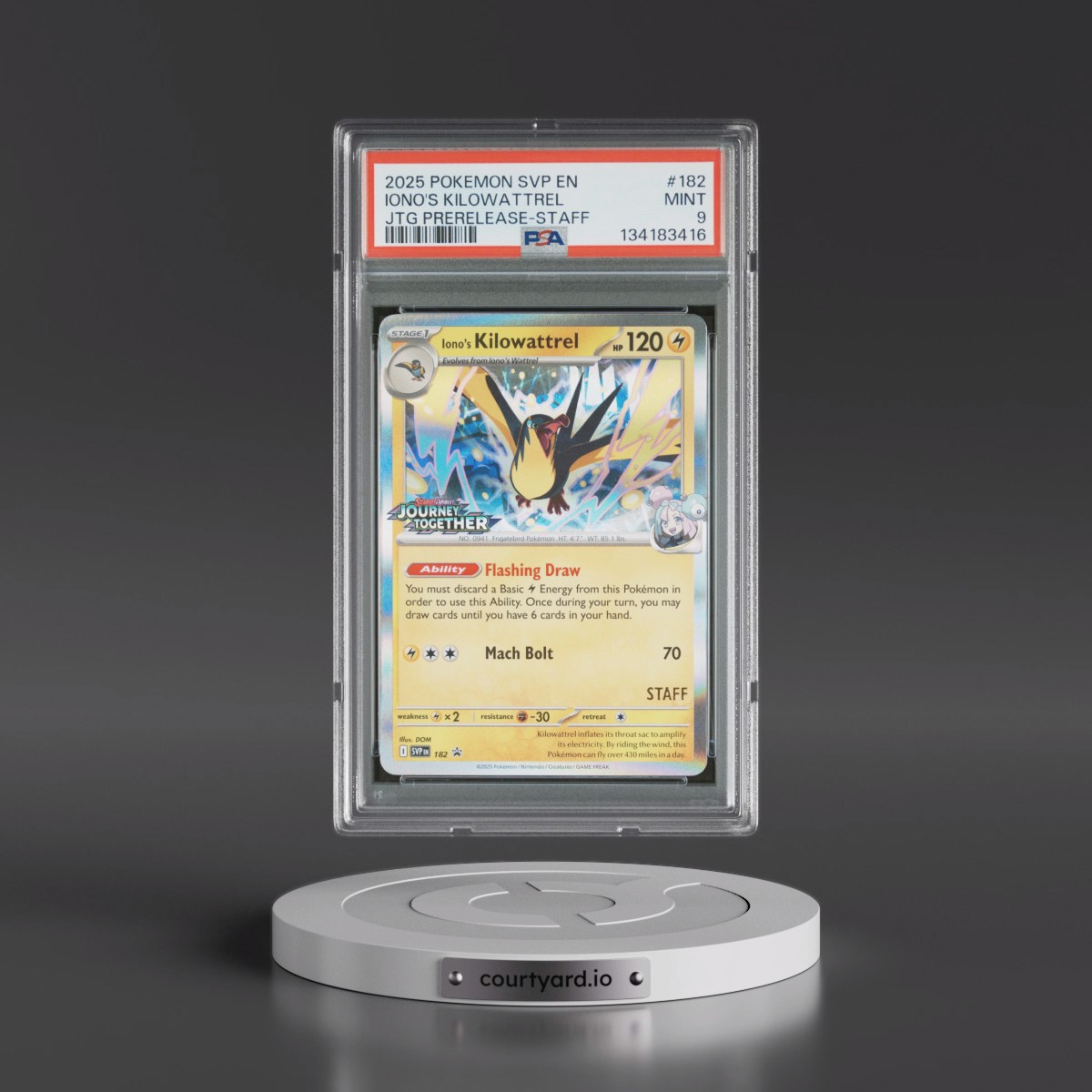 2025 Pokémon Svp EN-SV Black Star Promo #182 Iono's Kilowattrel - Journey Together Prerelease-Staff (PSA 9 MINT)