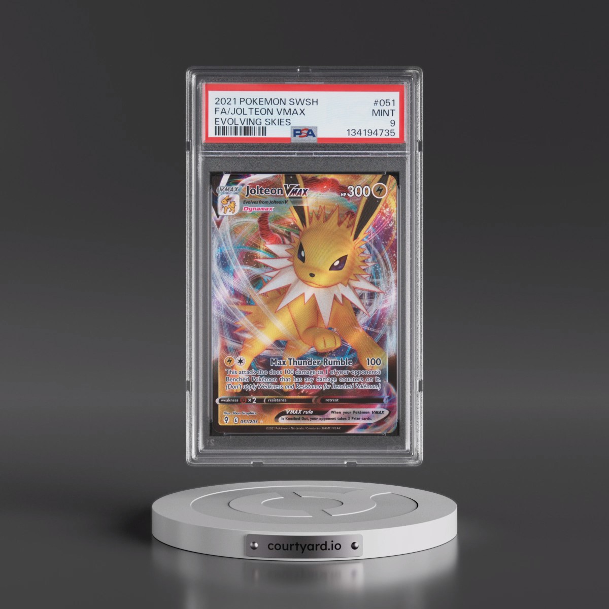 2021 Pokémon Sword & Shield Evolving Skies #051 Jolteon Vmax - Full Art (PSA 9 MINT)